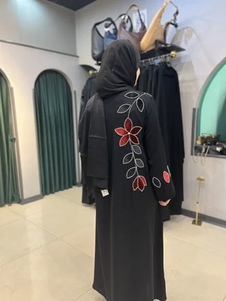 عبای پیراهنی پیچک گل زرشکی - پشت